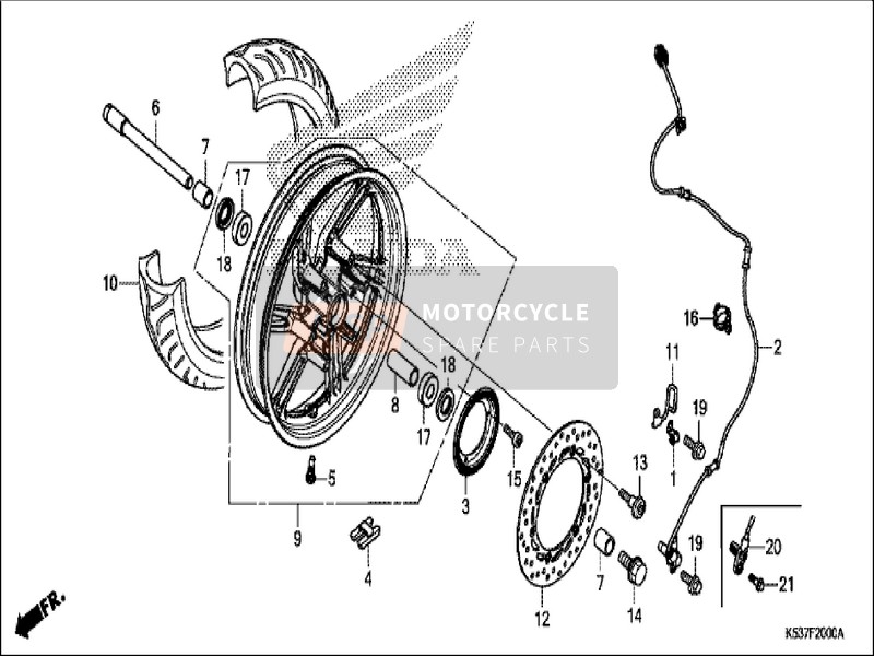 Honda SH300AS 2019 Voorwiel voor een 2019 Honda SH300AS